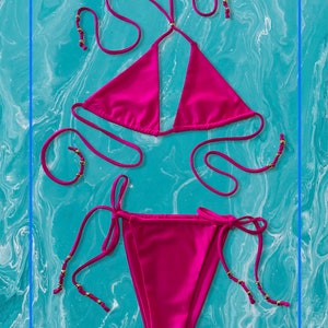 BIKINI Hot Pink / Strings With Gold Charms / Bikini Pool Party / Bikini Beach / Women Swimwear / Custom Made