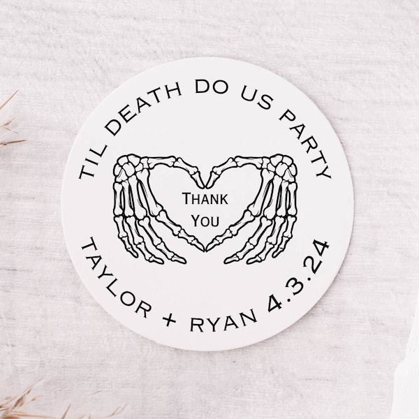 Til Death Do Us Party, Skeleton Wedding Favor Stickers, Goth Wedding Sticker Custom Skeleton Wedding Labels for Reception Favor