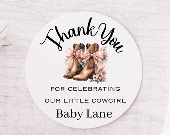 Cowgirl Baby Shower Favor Stickers - Cowgirl Baby Shower Decor, Cowgirl Theme Baby Shower, Cowgirl Boots Shower invitation, Western Shower