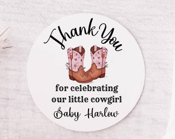 Cowgirl Baby Shower Favor Stickers - Cowgirl Baby Shower Decor, Cowgirl Theme Baby Shower, Cowgirl Boots Shower invitation, Western Shower