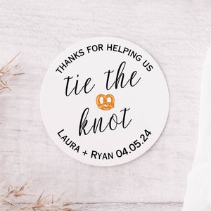Tie The Knot Wedding Favor, Pretzel Favor Stickers, Personalized Favor Stickers, Reception Favor Stickers, Pretzel Table Round Sticker