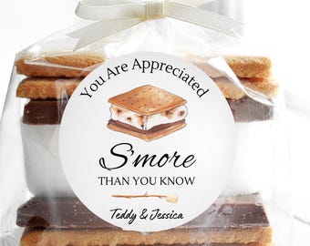 Smore Teacher Employee Appreciation Favor Sticker, Personalized S&#39;more Thank You Gift, S&#39;more&#39;s Stickers, Smores Stickers for End of Year