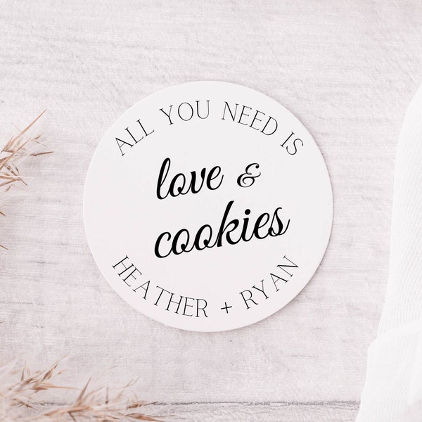 Love and Cookie Wedding Favor, Cookie Favor Stickers, Personalized Favor Stickers, Reception Favor Stickers, Cookie Table Round Sticker