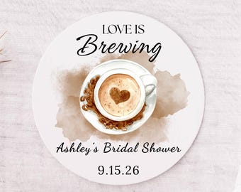 Love is Brewing Stickers, Coffee Bridal Shower Labels, Personalized Stickers, Custom Labels, Thank You Stickers, Guest Favors, Minimalist
