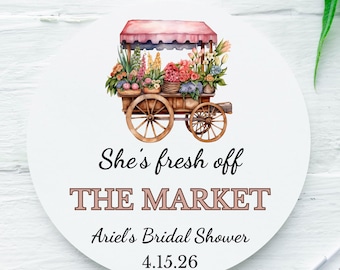 She's Fresh Off the Market Bridal Shower Favor Sticker, Flower Market Wedding Shower Bachelorette Decoration, Treat Label, Bride Favor Label