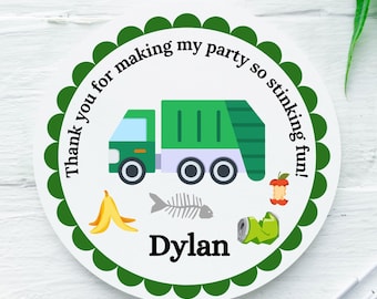 Personalized Garbage Truck Stickers - Garbage Truck Stickers, Garbage Birthday Party, Garbage Truck Party Favor Thank You Stickers