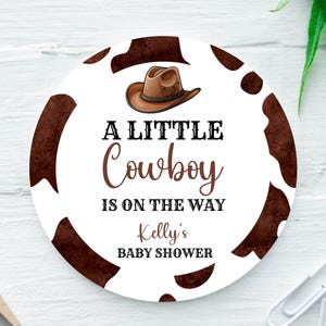 Little Cowboy Stickers 2&quot; round, Cowboy Baby Shower Favors, Cowboy Theme Party Labels, Western Theme Baby Shower Stickers, Thank You Favors