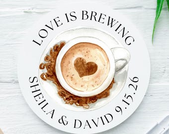 Love is Brewing Stickers, Coffee Wedding Favor Labels, Personalized Stickers, Custom Labels, Thank You Stickers, Guest Favors, Minimalist