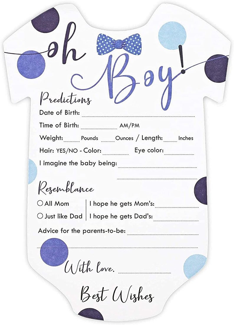 25 Baby Boy Shower Game Onesie Shaped Baby Prediction Etsy