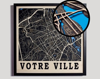 Carte en bois 3D personnalisée de votre ville