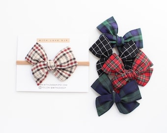 Small Plaid Pinwheel Bow. Small Pinwheel Headbands. Baby Bow Headbands. Newborn Headbands. Christmas Baby Bows. Toddler Hair Bows. Hair Clip