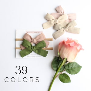 Schoolgirl Bow. Small Linen Headband. Linen Baby Bows. Baby Bow Headbands. Solid Color Baby Bows. Toddler Bow Hair Clips. Baby Hair Bows.