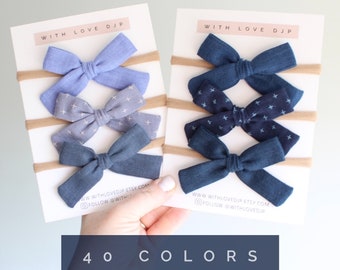 Schoolgirl Hair Bow. Small Linen Headband. Linen Baby Bows. Baby Bow Headbands. Girl's Hair Bows. Toddler Bow Hair Clips. Baby Hair Bows.