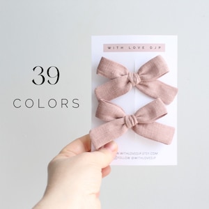Pigtail Bows. Schoolgirl Bows. Little Girl Hair Bows. Linen Tie Pigtail Bows.  Solid Color Hair Accessories. Toddler Hair Clips. Hair Bows