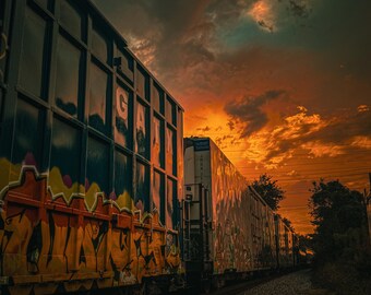 Puesta de sol en el ferrocarril