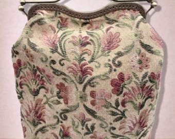 Bolso Gobelin floral color marfil, bolso de mano con cierre de clic, bolso vintage hecho a mano, bolso de mujer