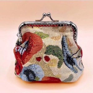 Artistic Gobelin purse, click-clack coin purse, illustrated vintage coin purse, small handmade clutch, gift idea for women