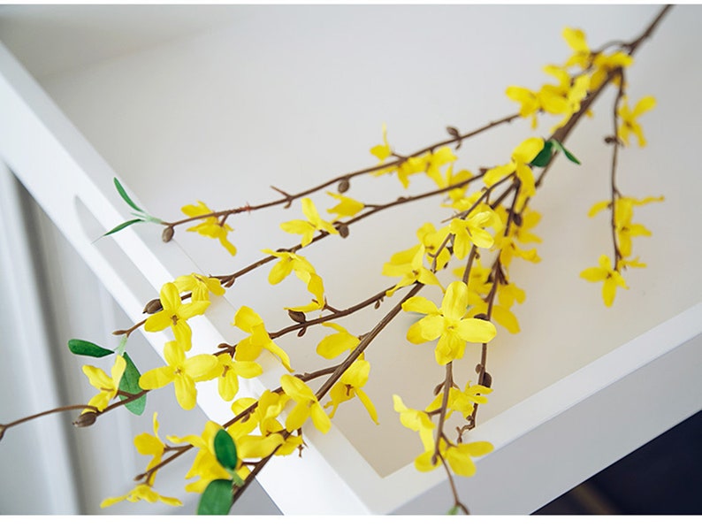 HZ09 5pcs Yellow Silk Flower Forsythia for Spring