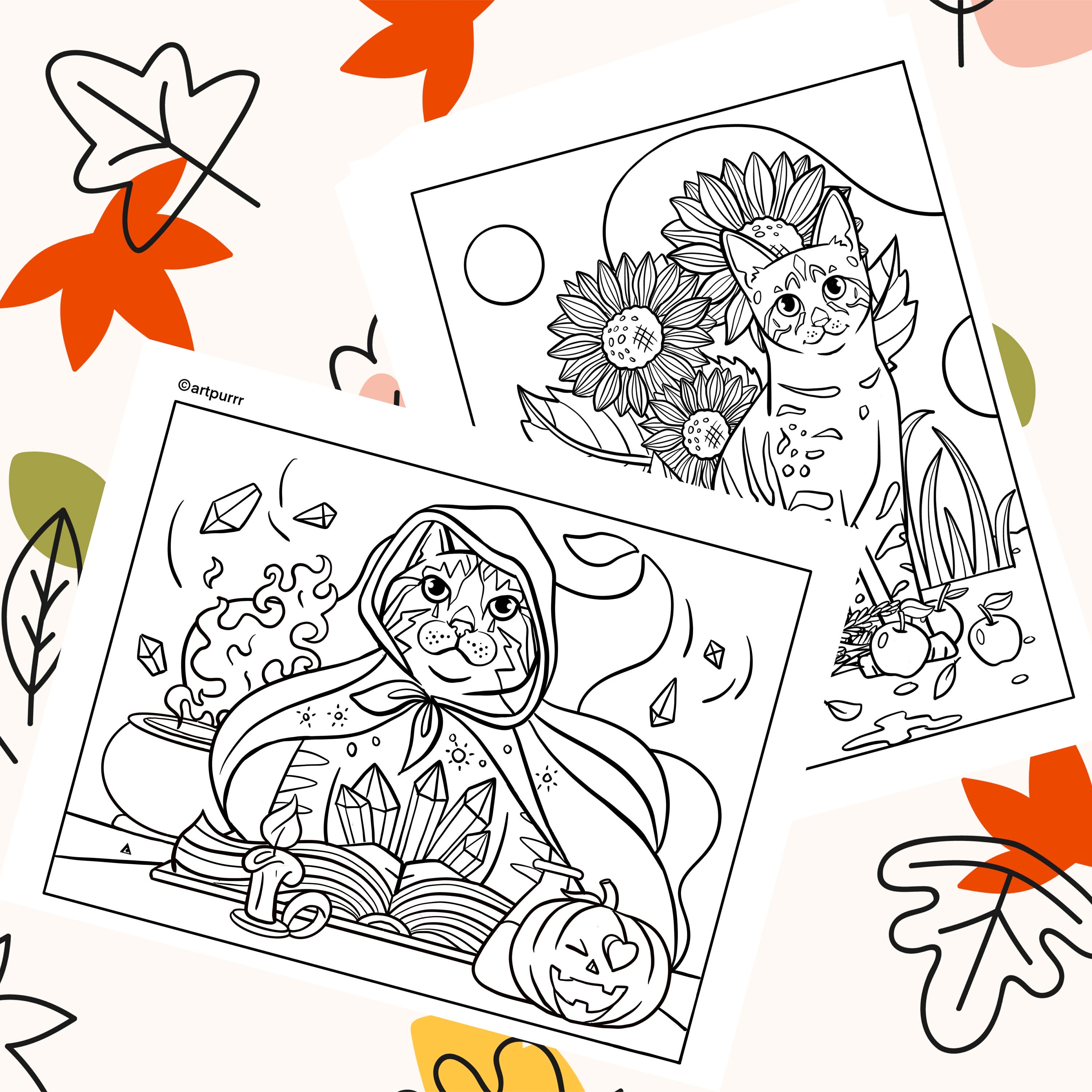 Hello Autumn Kitty Coloring Pages PDF Set of 8 Instant Downloadable ...