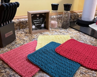 SETS of Crochet Washcloths, Cotton Dishcloths, Washcloths, Dish Rags, 9x9in