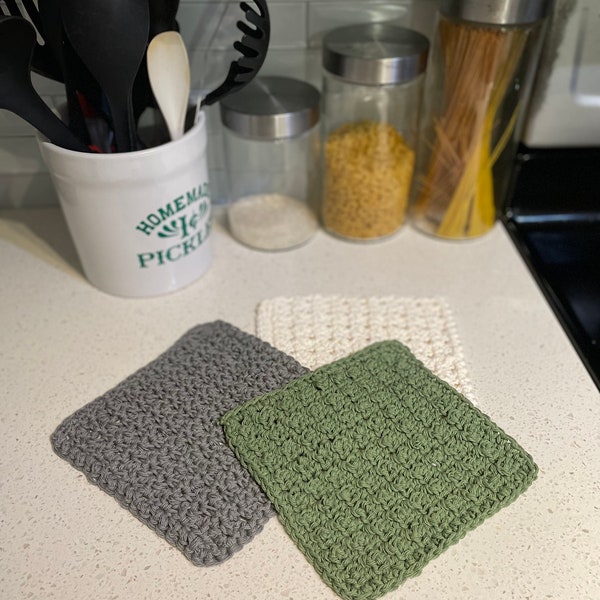 SETS OF 3 or 4 Crochet Washcloths, Dishcloths, Handmade Washcloths, 7x7in