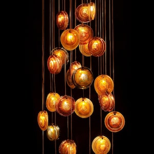 Abstract-modern-staircase-chandelier-REEF | Colored-art-glass-led-chandelier, elegant-two-story-chandelier-art milk-glass-pendant-lighting