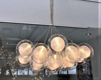 CLUSTER-CHANDELIER-Modern blown glass globe cluster chandelier-modern-dining chandelier-entry chandelier-contemporary staircase lighting led