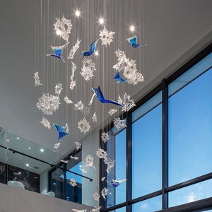 Amazing-Murano-glass-chandelier- modern-dining-chandelier-BUTTERFLIES -custom-staircase-chandelier-long-light-fixture-led modern foyer light