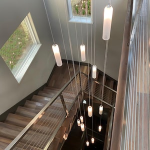 RAINFALL Glass Pendant Chandelier: Modern Two-Story Foyer Lighting