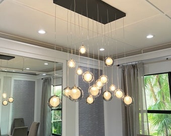 Modern-kitchen-island-lighting | REFLECTION TWIGS | contemporary-large-kitchen-island pendant-lighting-led-custom-chandelier-blown-glass-art