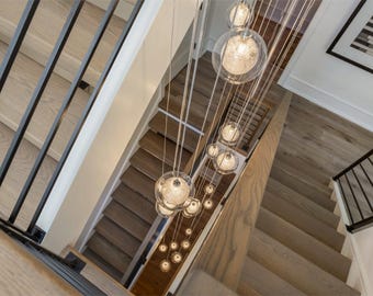 Hand-Blown Glass Twig Chandelier – Modern Multi-Level Foyer Lighting, Custom LED Pendant Cluster