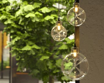 Hand-Blown Glass Globe Pendant Light - Calla Lilies - 3 Light Modern Chandelier