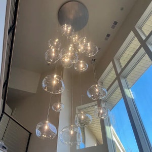 Large modern light pendant -CLOUD- bubble irregular glass globe- staircase-chandelier light- dining lighting-custom foyer chandelier LED