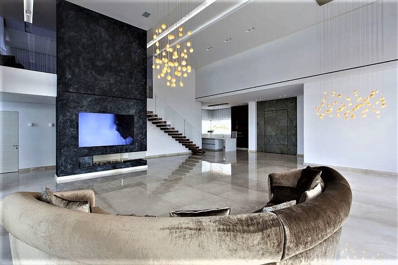 Modern Reef pendants Chandelier in living room on rectangular canopy