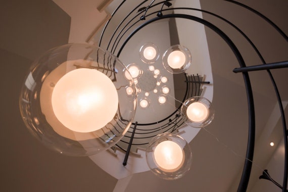 Multi Story Foyer Chandelier Clear Blown Glass Pendant Lighting Contemporary Modern Staircase Multi Level Chandelier Reflection Frosted