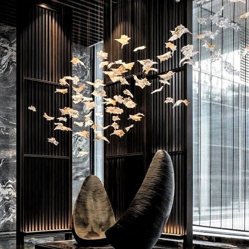 Custom Staircase Chandelier Lighting Murano Glass Leaves Singapore Custom Staircase Chandelier Lighting, Murano Glass Bathroom Lighting Fixtures