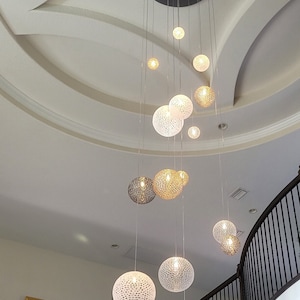 Two-story-foyer blown-glass-lighting-NAPA Amazing-long-art-pendant-lighting-modern-dining-lights-staircase-chandelier-grey-lighting-led. image 10