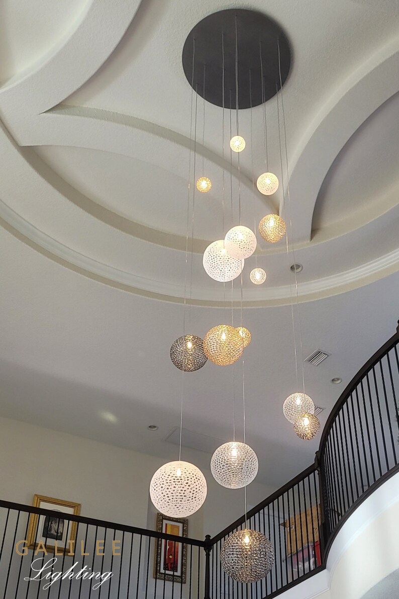 Two-story-foyer blown-glass-lighting-NAPA Amazing-long-art-pendant-lighting-modern-dining-lights-staircase-chandelier-grey-lighting-led. image 10