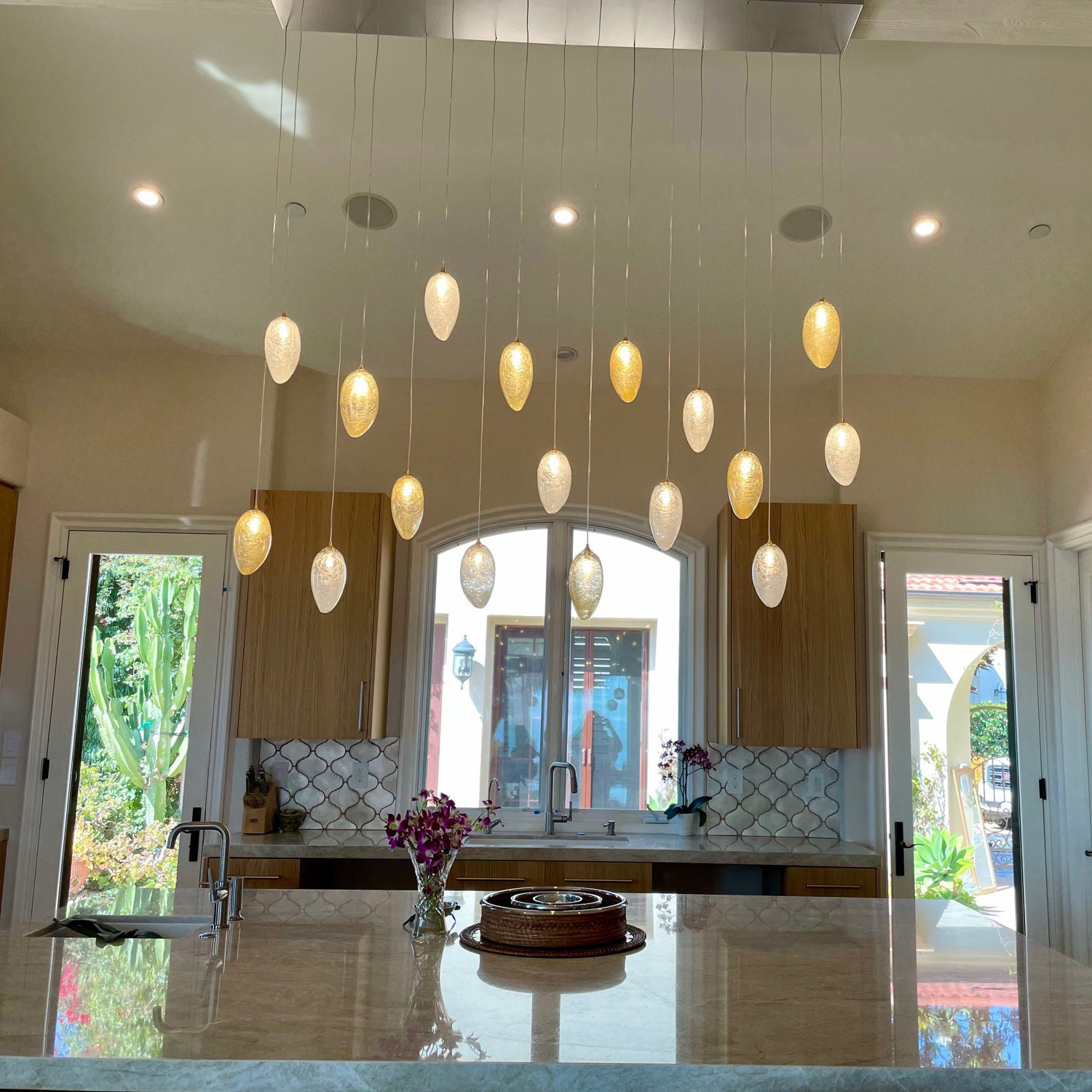 Gold LED Linear Pendant Light - Minimalist Dimmable Chandelier For Dining, Kitchen Island & Living Room - Modern Long Tube Ceiling Fixture - Stylish