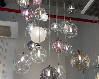 Contemporary modern dining-chandelier led - PALAZZO-colorful glass-frosted white-globe pendant lights -custom dining lights-blown glass. LED