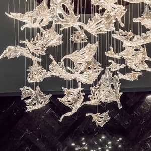 Dancing Leaves MURANO GLASS Chandelier lights - Hand-crafted glass leaves -entryway-dining-Modern-dining-light-fixture-foyer-chandelier. LED