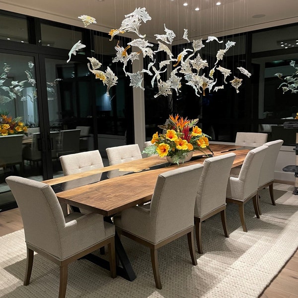 Dancing Leaves MURANO GLASS Chandelier lights - Hand-crafted glass leaves -entryway-dining-Modern-dining-light-fixture-foyer-chandelier. LED