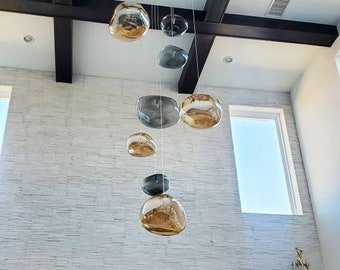 Large modern light pendant -CLOUD- bubble irregular glass globe- staircase-chandelier light- dining lighting-custom foyer chandelier LED