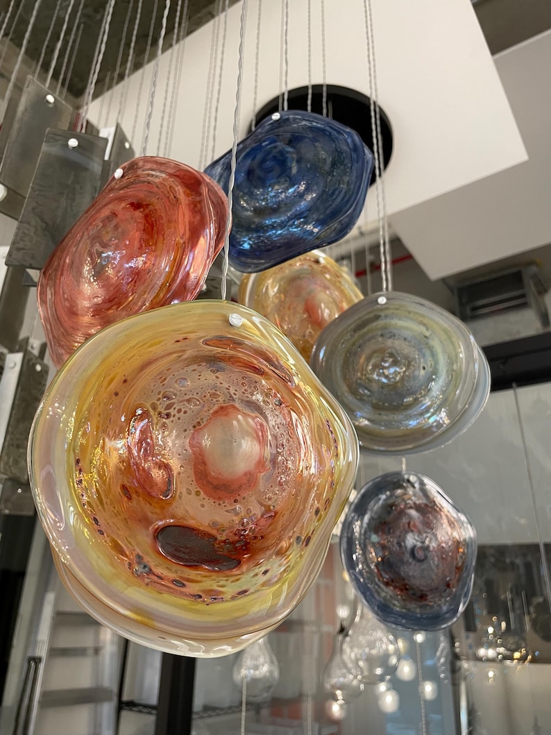 Abstract-modern-staircase-chandelier-REEF | Colored-art-glass-led-chandelier, elegant-two-story-chandelier-art milk-glass-pendant-lighting image 12