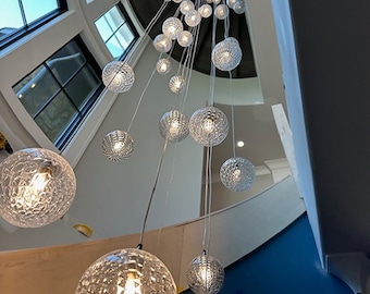 Hand-Blown Glass Globe Chandelier: Modern Multi-Pendant Staircase Lighting