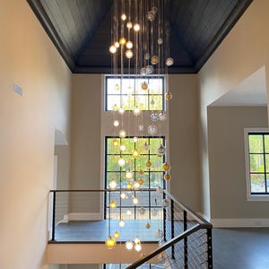 Hand-Blown Glass Globe Pendant Chandelier: Frosted Inner Light