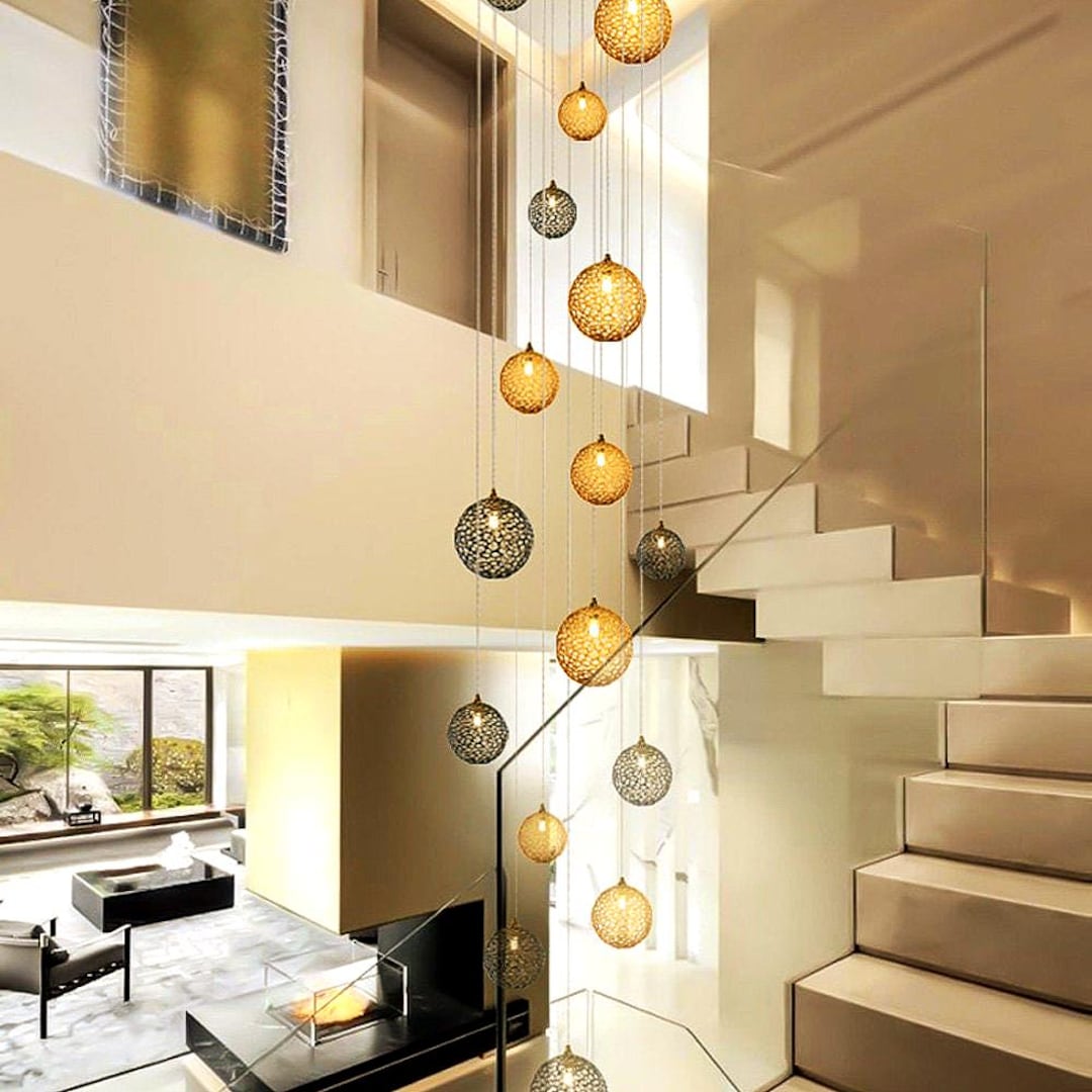 Two-story Foyer Blown Glass Globe Lighting-napa- Colorful Long Art