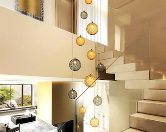 Blown Glass Pendant Chandelier: Two-Story Foyer Lighting, Modern Art Glass