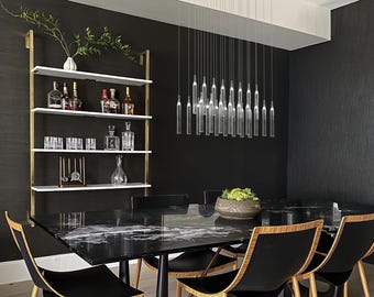 Modern-dining room-chandelier | CRISTALLI | Beautiful-blown-glass-pendant-lighting-led-staircase-chandelier, clear glass | Foyer, living