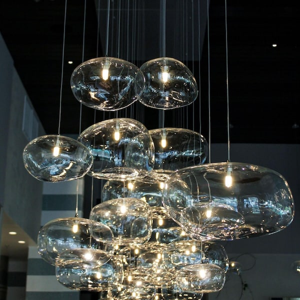 Organic Irregular Bubble Glass Chandelier: Modern Foyer Staircase LED Pendant